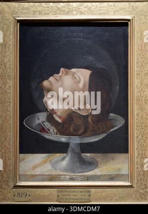 Leiter des Heiligen Johannes des Täufers von Giovan Francesco Maineri, in der Pinacoteca di Brera Kunstgalerie in Mailand, Italien. Stockfoto
