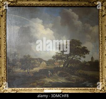 Eine ländliche Landschaft, die Jacob van Ruisdael um 1650 zugeschrieben wurde, am Musei Reali di Turin, Italien. Stockfoto
