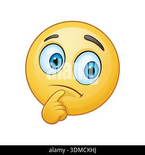 Denken Sie Emoji mit Hand auf dem Kinn und zeigen Sie Verwirrung, Neugier und tiefgründiges Denken Stock Vektor