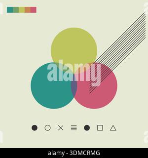 Eine farbenfrohe Grafik mit drei Kreisen und einer Linie Stock Vektor