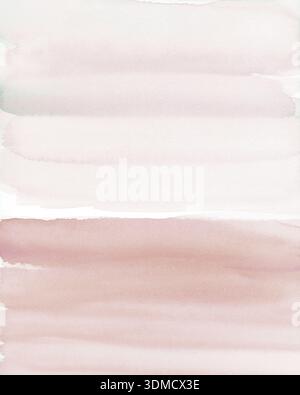 Minimalistischer abstrakter Aquarellhintergrund mit sanften rosa und beigefarbenen horizontalen Waschungen, moderne Erdfarbenlandschaft Stockfoto