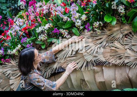 London, Großbritannien. Februar 2026. Kew Gardens' 30. Jährliches Orchideenfest im Princess of Wales Conservatory, Kew Gardens. Eine Feier der Artenvielfalt, Geschichte und des Erbes Chinas mit Tausenden von Orchideen und Hunderten anderer tropischer Pflanzen. Darunter Kunstwerke der Künstler Zheng Bo, Yi Crafts und Xiaolan Gu. Das Festival findet von Samstag, 7. Februar bis Sonntag, 8. März statt. Guy Bell/Alamy Live News Stockfoto