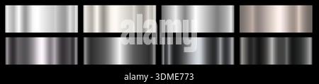 Ein Satz metallischer Silber-, Platin- und schwarzer Verläufe. Eine Sammlung von acht Silbertönen. Stock Vektor