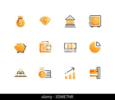 Finanz- und Bankwesen – Satz von Symbolen im Liniendesign Stock Vektor