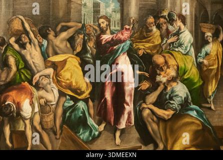 Gemälde mit dem Titel „Christ Driving the Traders from the Temple“ von El Greco aus dem Jahr 1600 Stockfoto