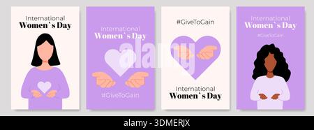 Poster-Set zum Internationalen Frauentag mit verschiedenen Frauenfiguren. Stock Vektor