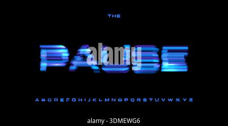 Pause Digital Noice Schriftart Logo Alphabet Vektor Glitch Buchstaben Set Moderne Typografie, kreatives Typografie Design für Play Taste, Spiel UI Überschrift Stock Vektor