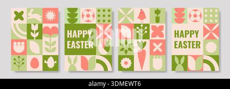 Sammlung geometrischer Osterplakate mit modernen abstrakten Frühlingsmotiven. Stock Vektor