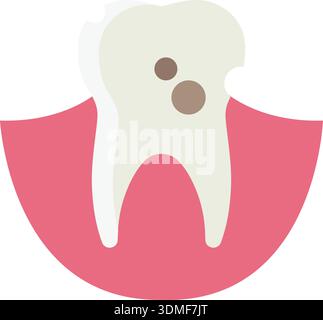 Karieshöhle im Zahnschmelz. Zahnfarbsymbol Stock Vektor
