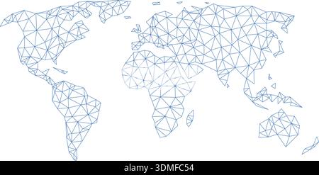 Wireframe World Map. Blaue Polygonnetzstruktur Stock Vektor