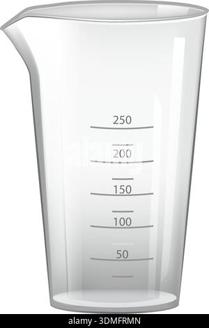 Einen Messbecher aus Klarglas mit einer 250-ml-Linie an der Seite Stock Vektor