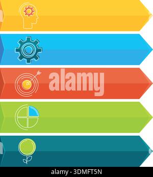 Eine Reihe von bunten Pfeilen mit verschiedenen Symbolen Stock Vektor