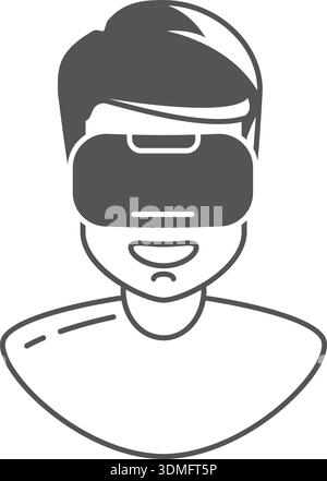 Ein Mann, der ein VR-Headset mit einem Lächeln im Gesicht trägt Stock Vektor