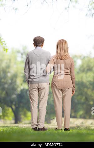 Rückansicht eines älteren Paares, das zusammen in einem Park steht Stockfoto