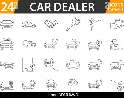 Positionssymbole des Autohändlers mit bearbeitbaren Strichen. Stock Vektor