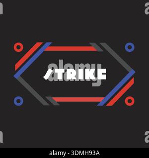 Dunkles Tech-Emblem mit eckigen Klammern und gestrichenem Text mit roten und blauen Akzentlinien Stock Vektor