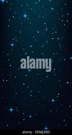 Magischer Nachthimmel voller leuchtender blauer Sterne und goldenem Sternenstaub traumhafter himmlischer Atmosphäre, kosmischer Urlaub im Hintergrund oder Wissenschaftsprojekte Stock Vektor