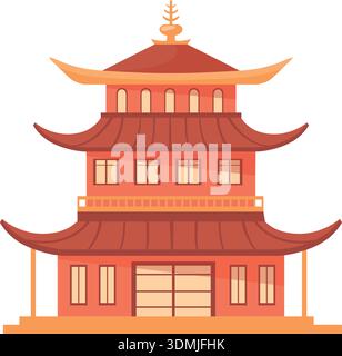 Pagode-Zeichentricksymbol. Asiatische Architektur. Altes Gebäude isoliert auf weißem Hintergrund Stock Vektor