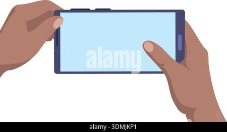 Leerer Bildschirm im Smartphone-Querformat in menschlichen Händen isoliert auf weißem Hintergrund Stock Vektor