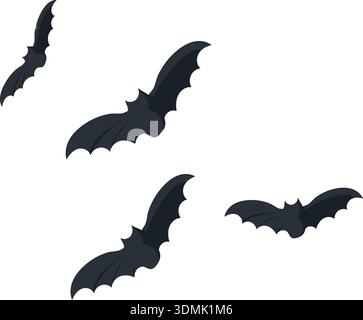 Fliegende Fledermäuse schwarze Silhouetten. Horror halloween Dekoration isoliert auf weißem Hintergrund Stock Vektor