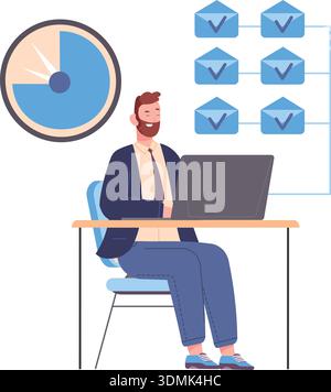 E-Mail-Agenda in der Arbeitszeit. Verwaltung der Aufgabenpriorität auf weißem Hintergrund isoliert Stock Vektor