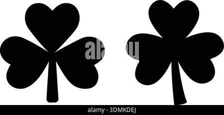 St. Patrick's Day Shamrock Form Clipart. Schwarzes Shamrock Klee-Silhouette-Set. Lucky vier Blatt Kleeblatt Silhouette Symbole. Stock Vektor