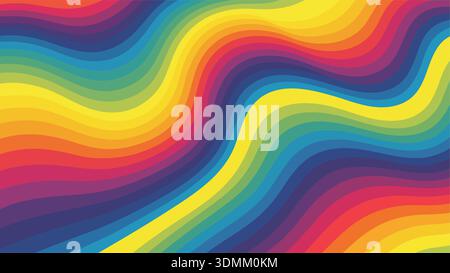 Groovige Regenbogenlinien, dynamische und fließende, farbenfrohe Kurven mit einer Ästhetik der 70er Jahre Stock Vektor