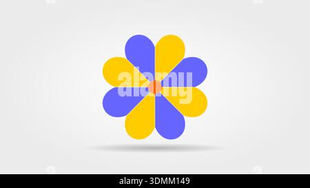 Eine farbenfrohe Blumengrafik mit blauen und gelben Blütenblättern und einer roten Mitte Stock Vektor