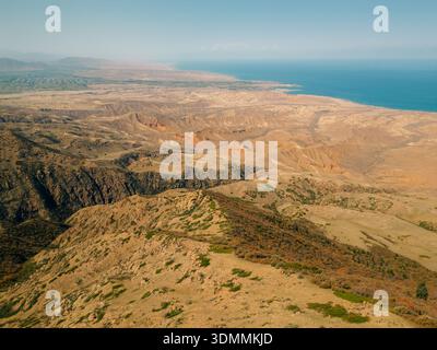 Luftaufnahme des Panorama Shatyly Issyk-Kul, Bokonbaevo. Kirgisistan Stockfoto