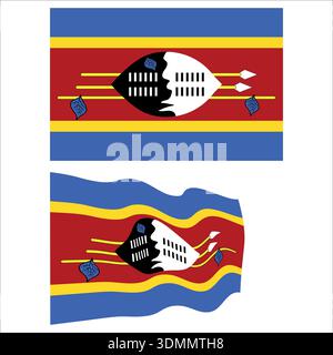Die Nationalflagge Eswatini wird in zwei Stilen dargestellt, die die Identität und den Stolz der Nation repräsentieren. Stock Vektor