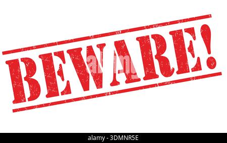 Vorsicht: Grunge-Gummistempel auf weißem Hintergrund, Vektorabbildung Stock Vektor