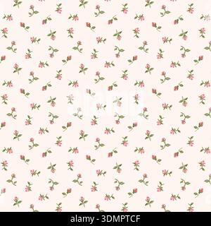 Nahtloses rosa Rosenknospen Blumenmuster auf hellem Cremehintergrund, Vintage-ditsy Blumenstrauß-Vektor-Design für Textilien. Stock Vektor