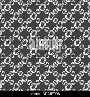 Nahtloser Hintergrund aus schwarzem und weißem konzentrischem Kreismuster, diagonale geometrische optische Illusionsvektordesign. Stock Vektor