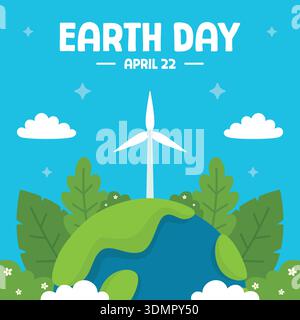 World Day Social Media Post Design mit einer Illustration eines Globus mit einigen Blättern und Windturbine perfekt für Grüße. Stock Vektor