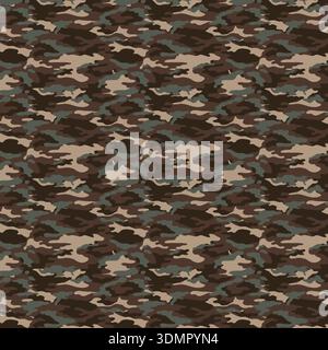 Militärisches Tarnmuster Hintergrund Wald taktische Textur in Grün, Braun und Braun. Nahtlose Wald Camo Vektor Illustration für Armee-Thema Stock Vektor