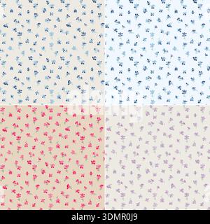 Nahtloses, florales Gitter mit Blumentexturen im Vintage-Stil in Blau, Rosa und Lila. Elegantes botanisches Vektor-Illustrierungspaket für Multi Stock Vektor