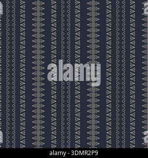 Geometrisches nahtloses Muster mit Tribal- oder Aztekenmotiven und vertikalen Streifen in einer marineblauen und weißen Farbpalette, ideal für ethnische Gruppen Stock Vektor