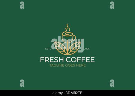 Logo-Design mit Fresh Organic Coffee Cup und Natural Leaf Konzept Stock Vektor