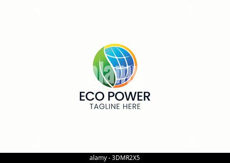 ECO Power Renewable Energy Logo Design mit Natur und globaler Identität Stock Vektor