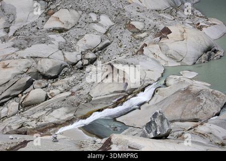 Die Ursprünge der Rhone im Kanton Wallis, Schweiz Stockfoto