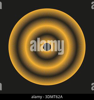 Goldenes, radiales Leuchten. Abstrakter Sunburst-Vektor. Orangefarbenes Kreismuster. Schwarzes Hintergrunddesign. EPS 10. Stock Vektor