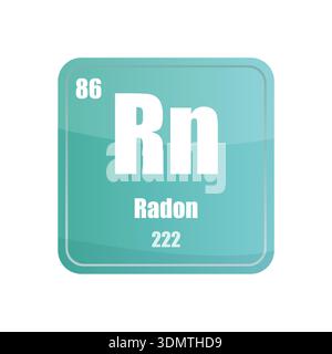 Chemisches Radon-Element. Atomzahl sechsundachtzig. Blaugrüner Vektor-Kachel. Periodensystem quadratisch Stock Vektor