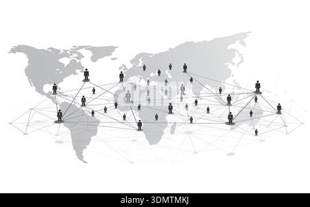 Black and White Modern Style Global Networks, Worldwide Business, IT Connections – Social Media Concept Design with global Connected People, Geometr Stock Vektor