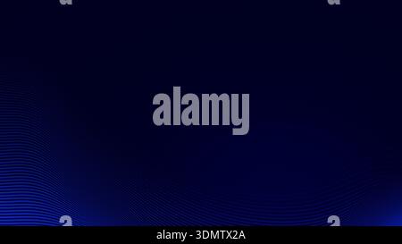 Wellige und gebogene blaue Linien auf dunkelblauem Hintergrund. Moderner und trendiger abstrakter Hintergrund in 4K-Auflösung. Fließende Linienmuster, Kopierraum. Stockfoto