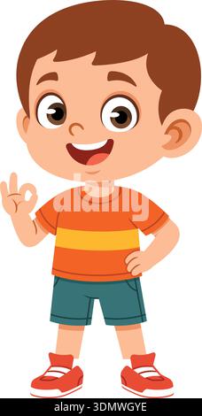 Junge Figur mit OK Hand Geste flach Stil Stock Vektor