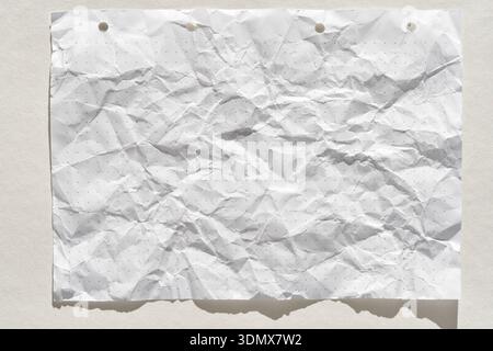 Zerknittertes weißes Diagrammpapier mit dezentem Punktmuster auf neutralem Hintergrund. Stockfoto