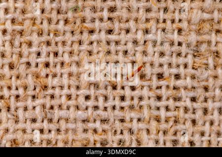 Sackleinen-Textil mit grober gewebter Naturfaser-Textur Stockfoto