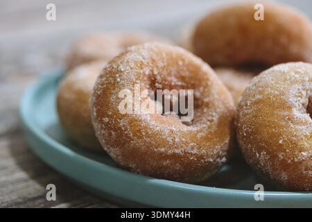 Traditionelle hausgemachte spanische Rosquillas mit Zucker auf Teller Stockfoto