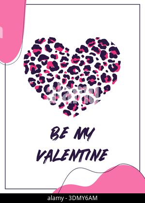 Valentinstag-Liebeskarte mit Leopardenmuster und gemaltem Herz. Vektorabbildung Stock Vektor