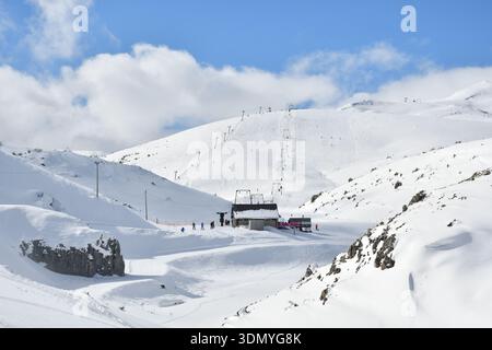Mavrovo, Ski Center, Mazedonien, 2026: Das Skizentrum befindet sich im Mavrovo Nationalpark und ist eines der beliebtesten Skigebiete. Stockfoto